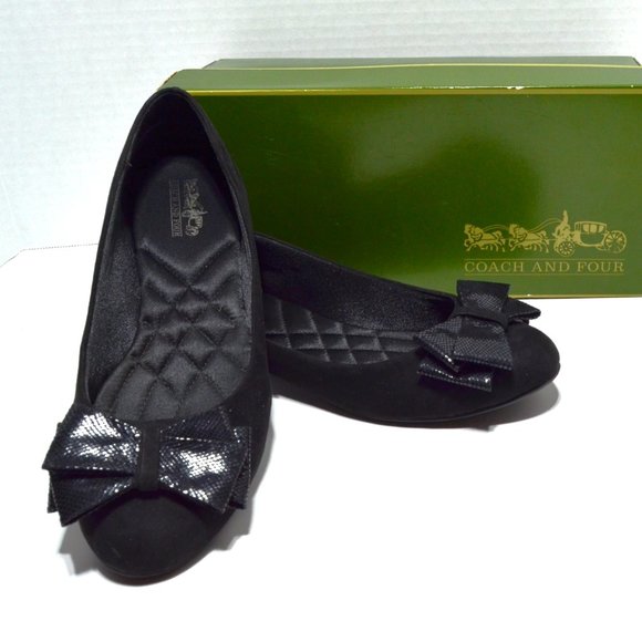 Coach And Four Flora Flats in Black Suede with Bow Women's Size 8.5 in Box - Picture 1 of 7